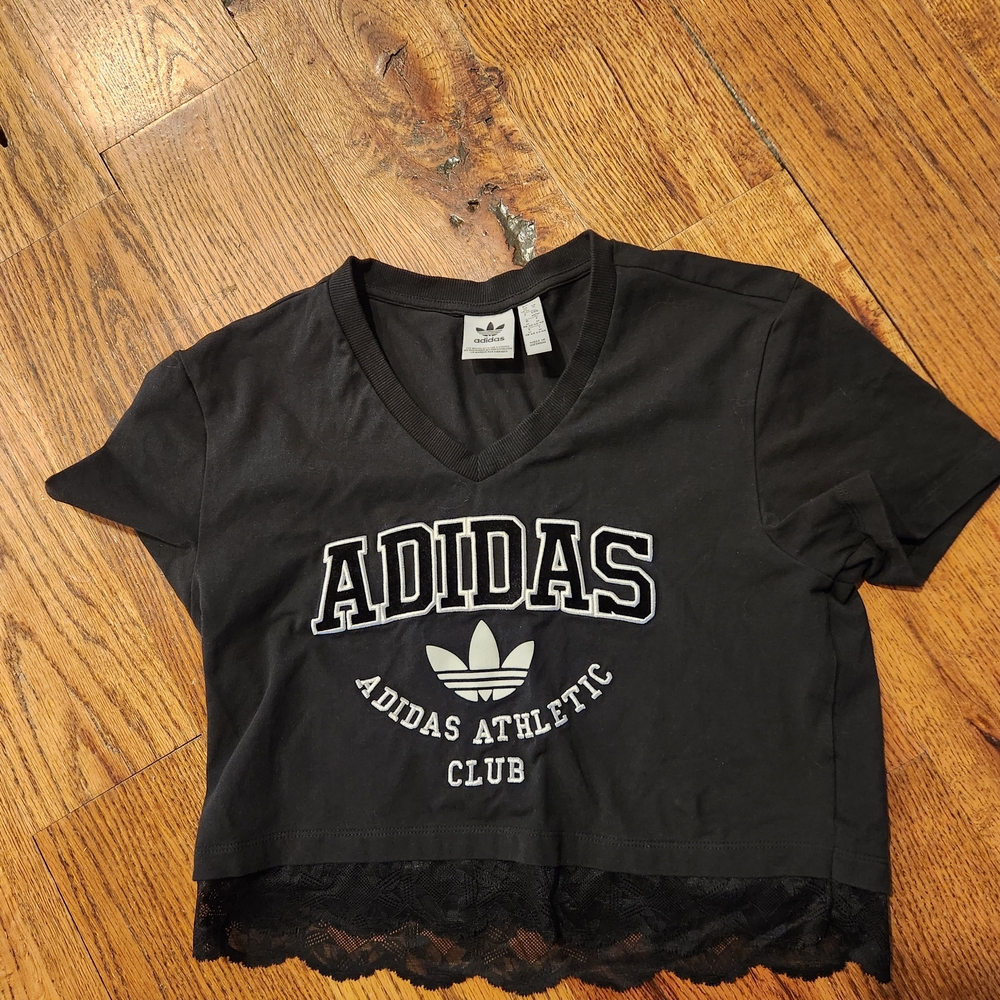 Adidas Black V-Neck Cropped Tee
